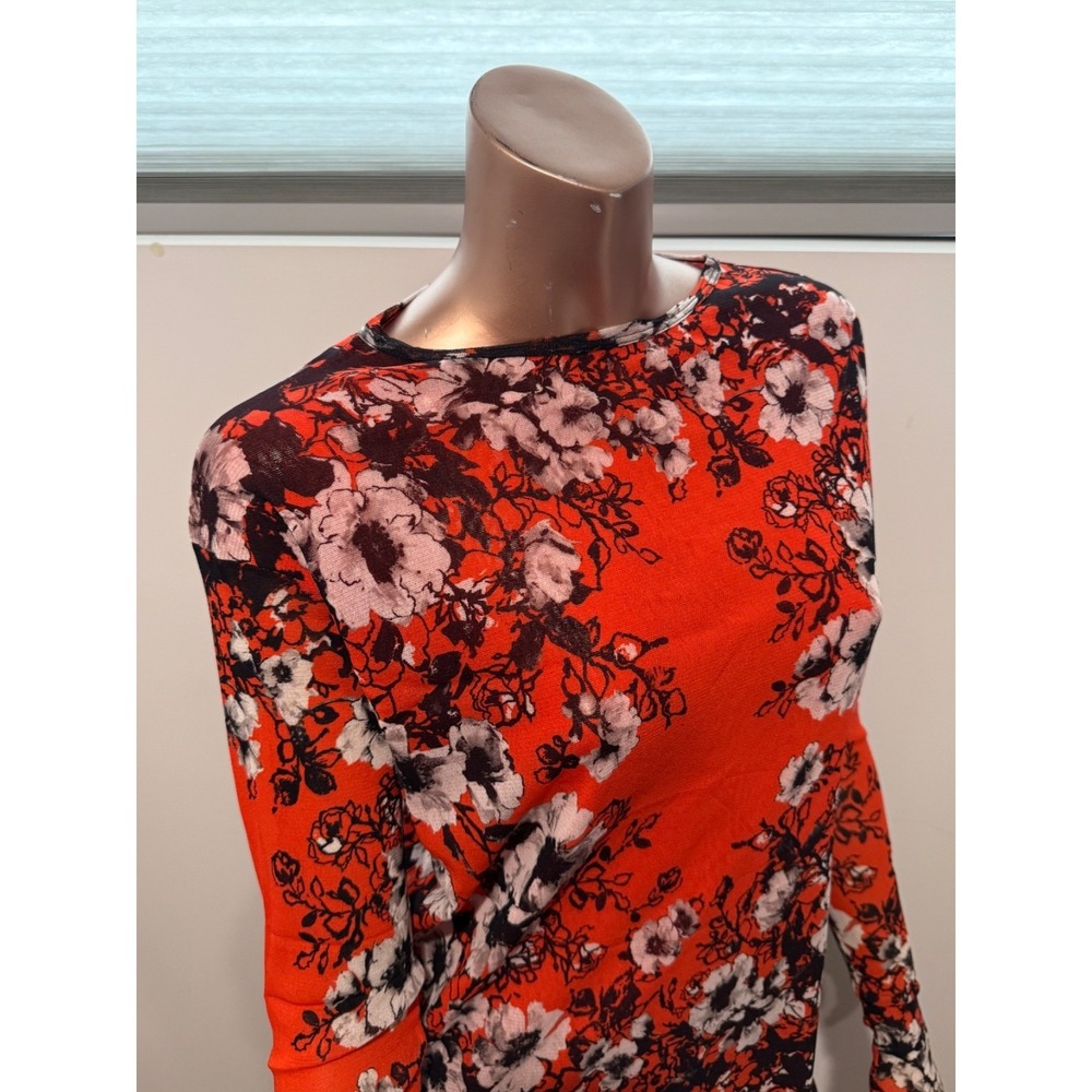 Fuzzi Womens Floral Mesh Stretch Long Sleeve Asymmetric Top Blouse Italy Made/S - Picture 4 of 8
